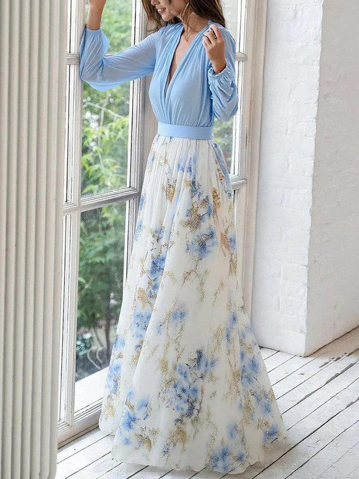 Madeleine | Vestido maxi con estampado floral y escote en V