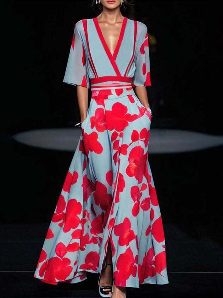 Lea | Conjunto elegante maxi de manga media estilo seaside glam