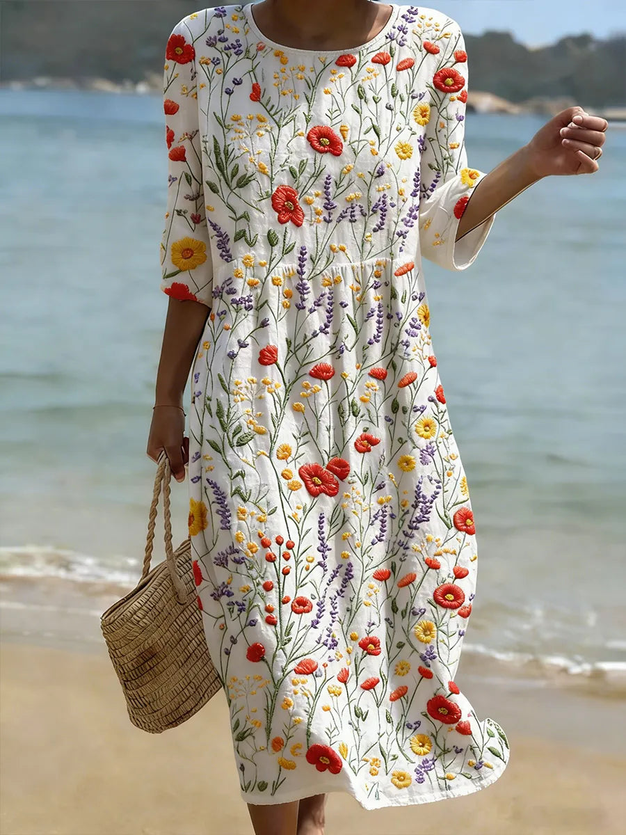 Christina | Vestido maxi con estampado floral y cuello redondo
