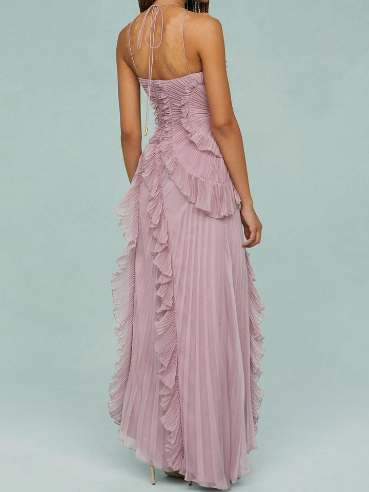 Ruth | Vestido largo plisado de tirantes con aberturas