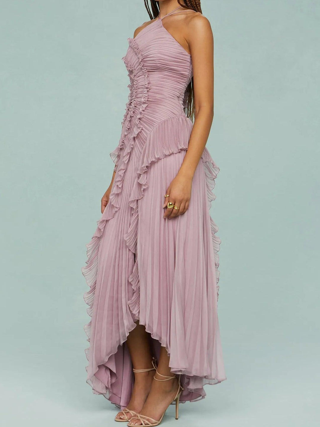 Ruth | Vestido largo plisado de tirantes con aberturas