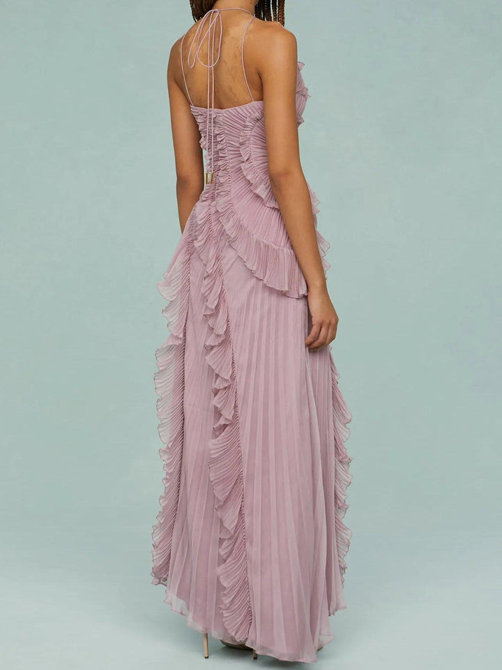 Ruth | Vestido largo plisado de tirantes con aberturas