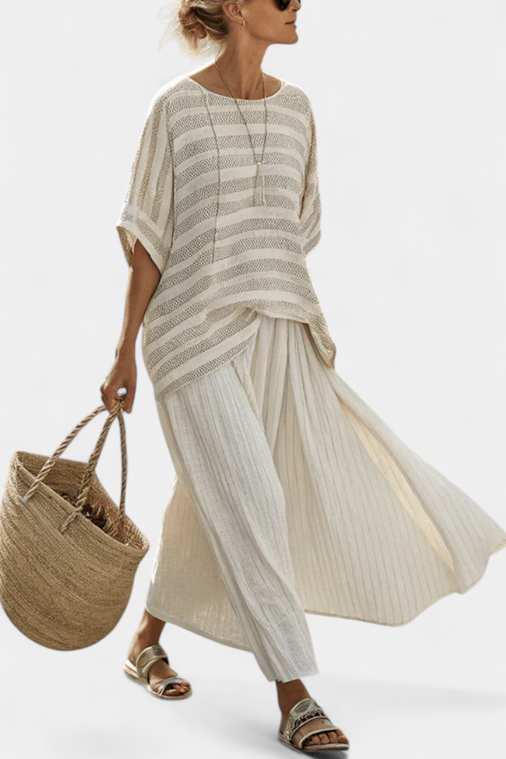 Graziella | Top a rayas de bambú natural y pantalones de lino fluidos