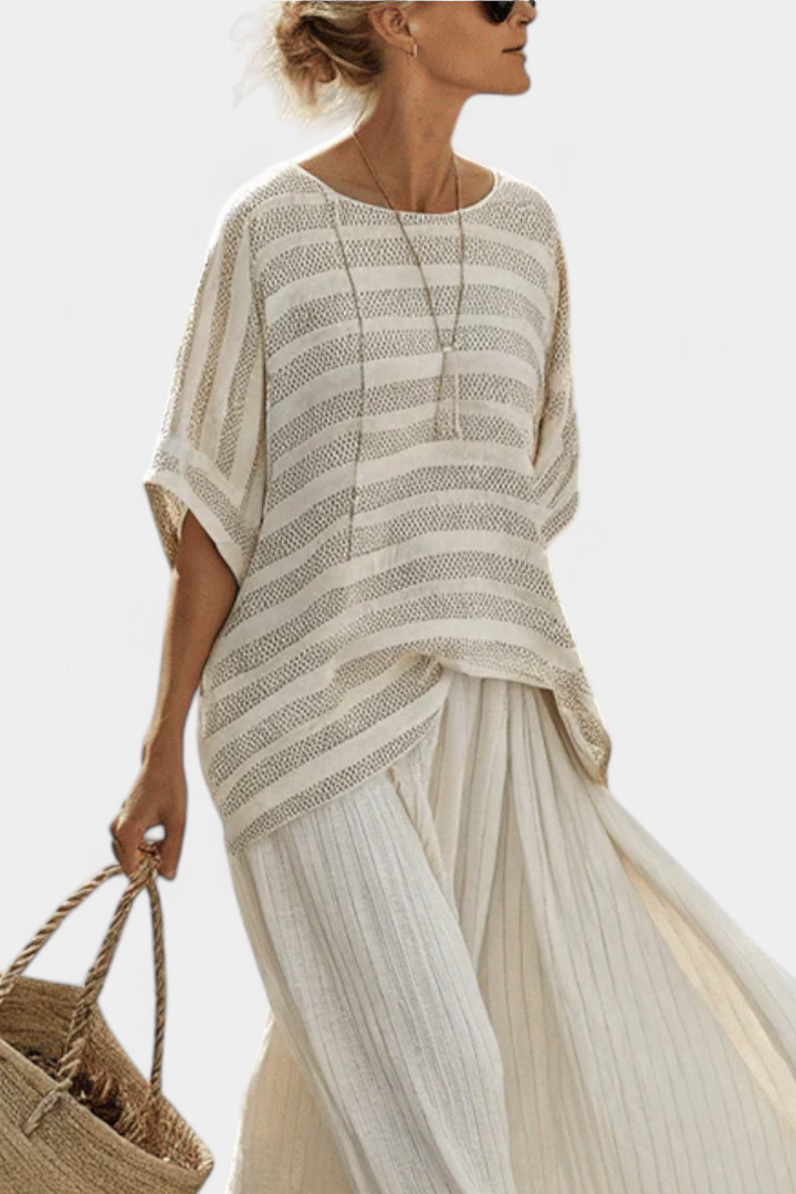 Graziella | Top a rayas de bambú natural y pantalones de lino fluidos