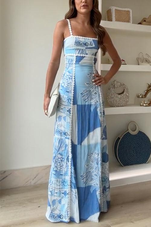 Eleonore | Vestido maxi estampado con tirantes de ric rac y lazo en la espalda