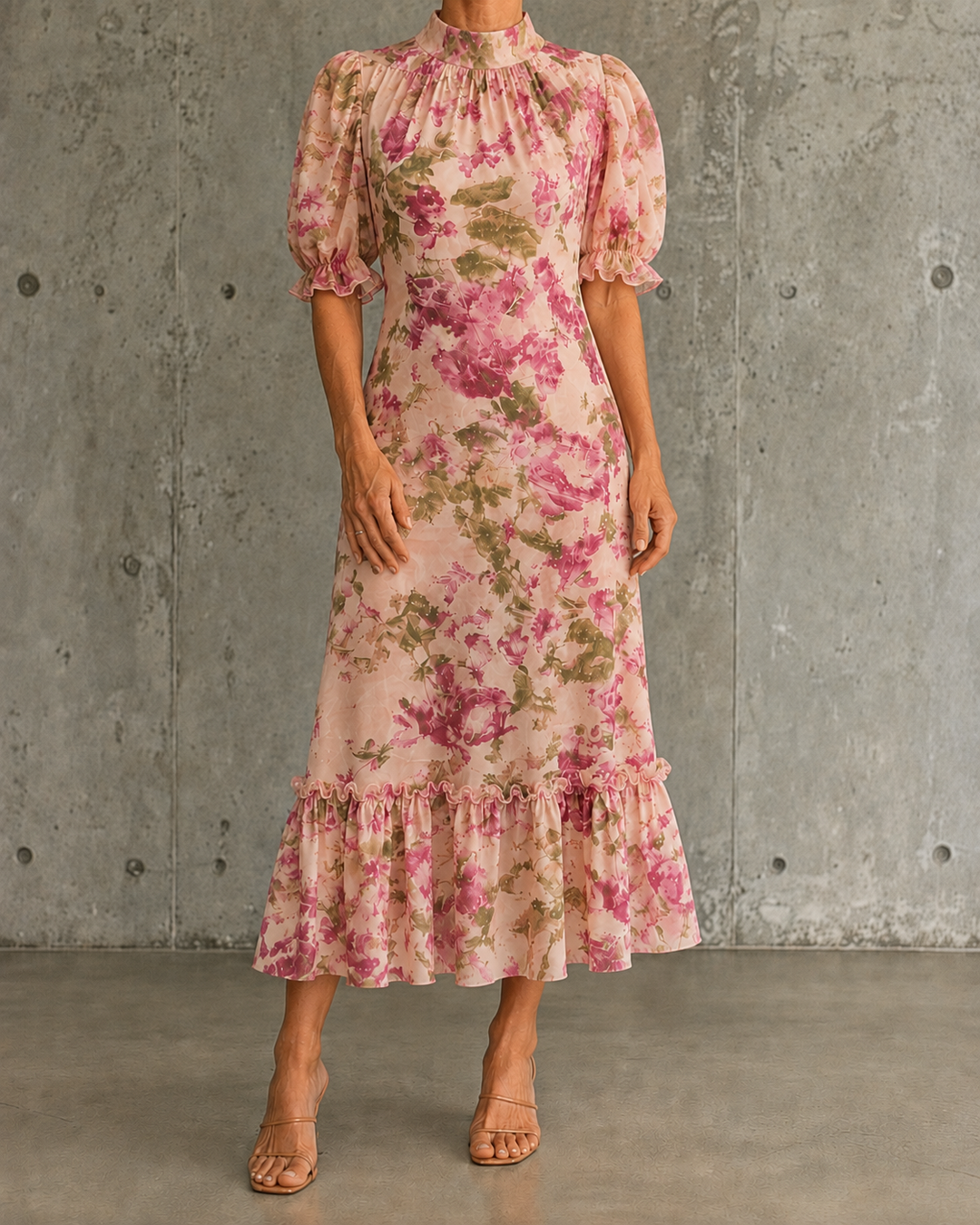 Mae | Vestido maxi con estampado de rosas vintage y mangas abullonadas