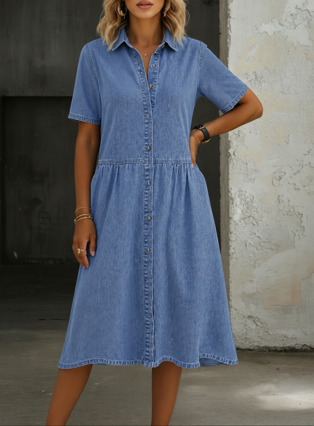 Carolina | Vestido vaquero de manga corta