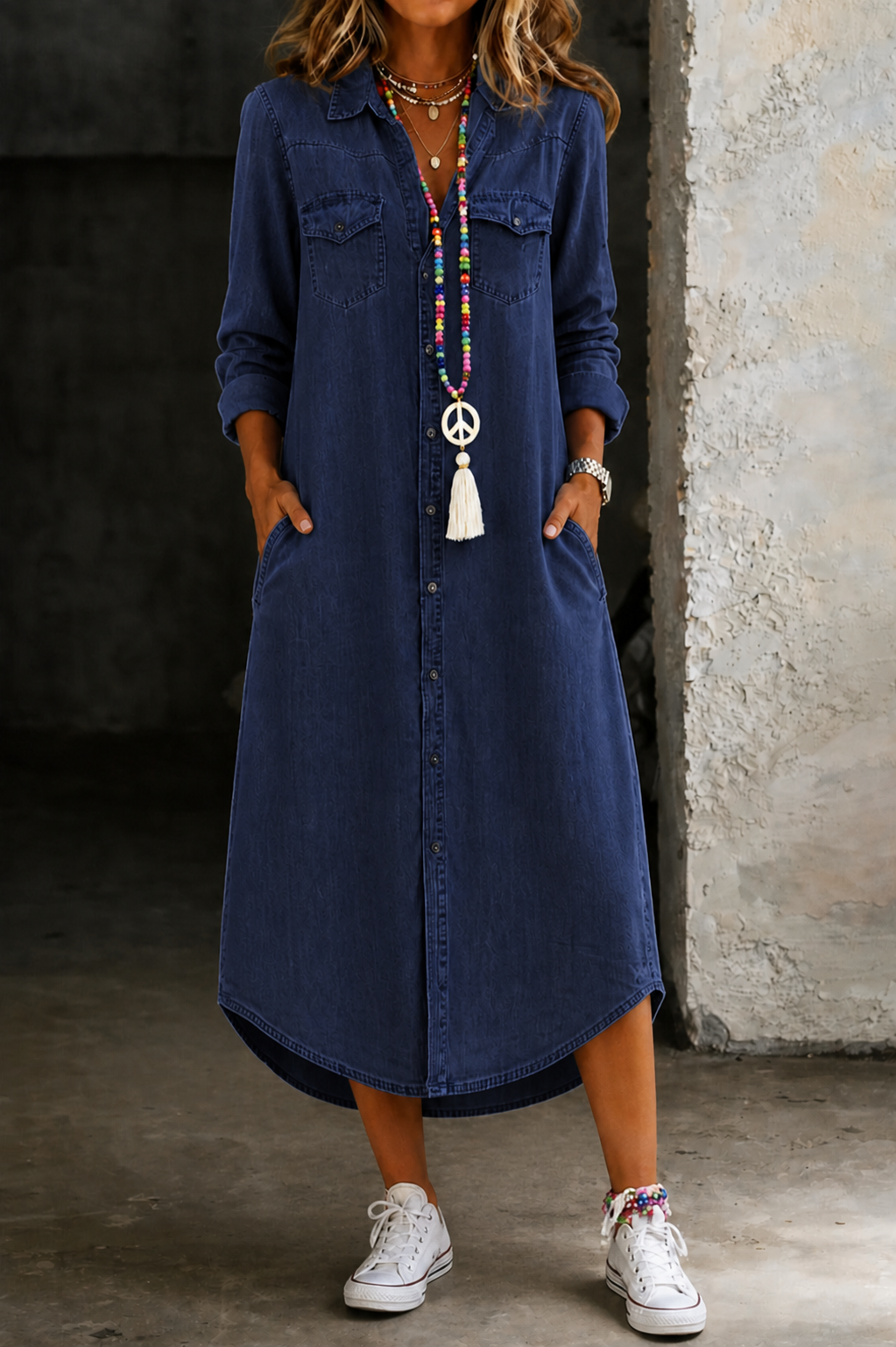 Elena | Vestido camisero vaquero largo casual elegante