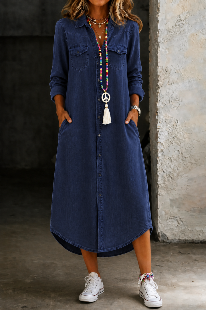 Elena | Vestido camisero vaquero largo casual elegante