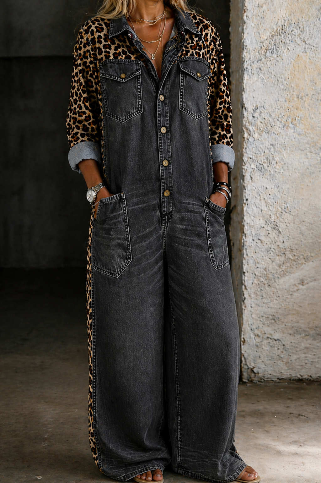 Amanda | Mono vaquero tipo camisa de una pieza
