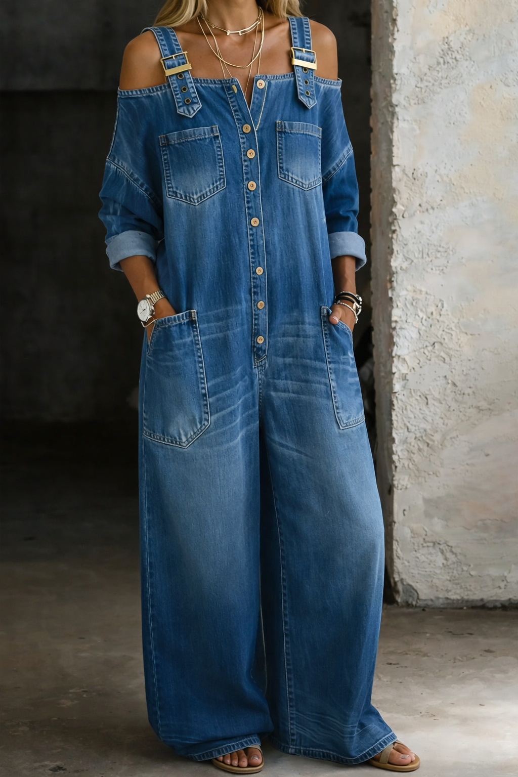 Sofía | Mono Denim Con Hombros Descubiertos
