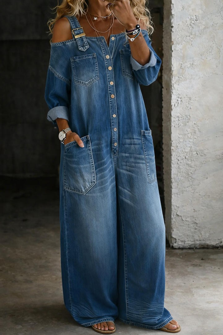 Sofía | Mono Denim Con Hombros Descubiertos