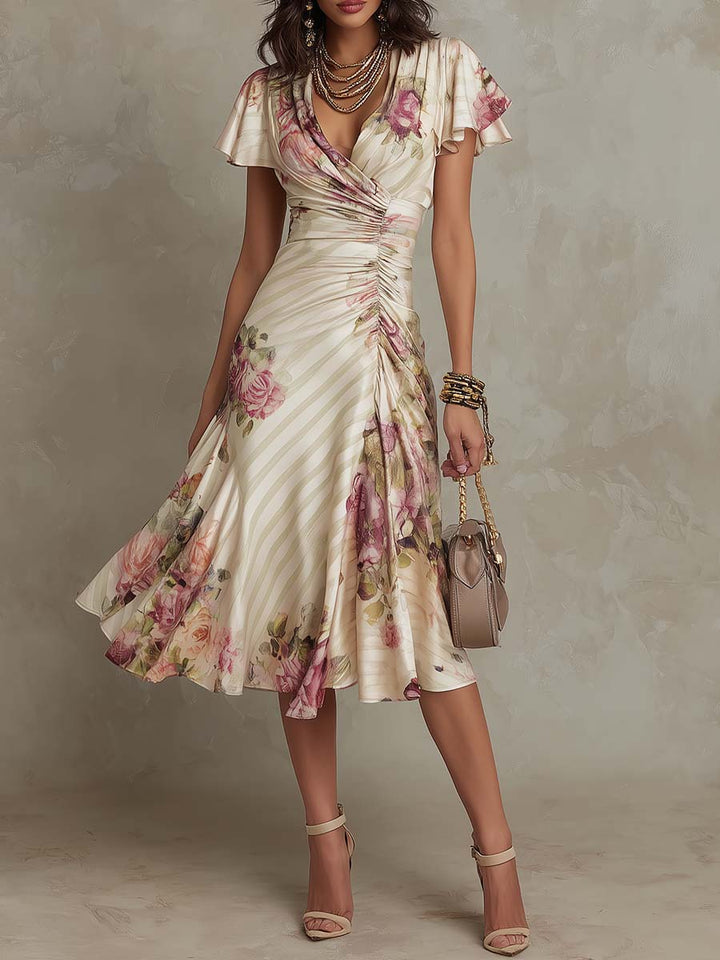 Margaret | Vestido midi de satén floral vintage