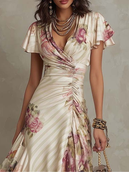 Margaret | Vestido midi de satén floral vintage