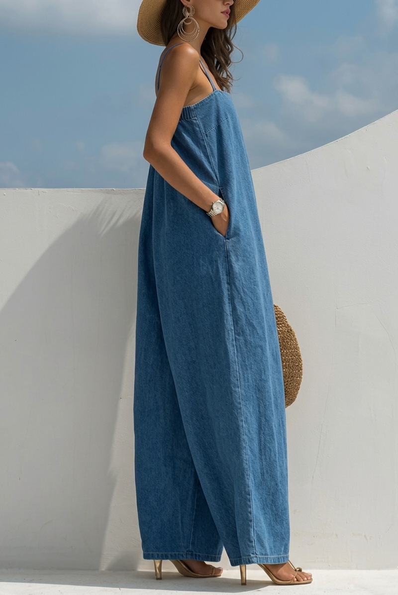 Monica | Mono de mezclilla de pierna ancha