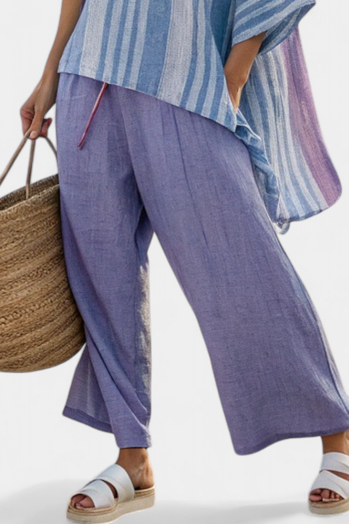 Carlotta | Top elegante en lavanda y azul cielo con pantalón de lino