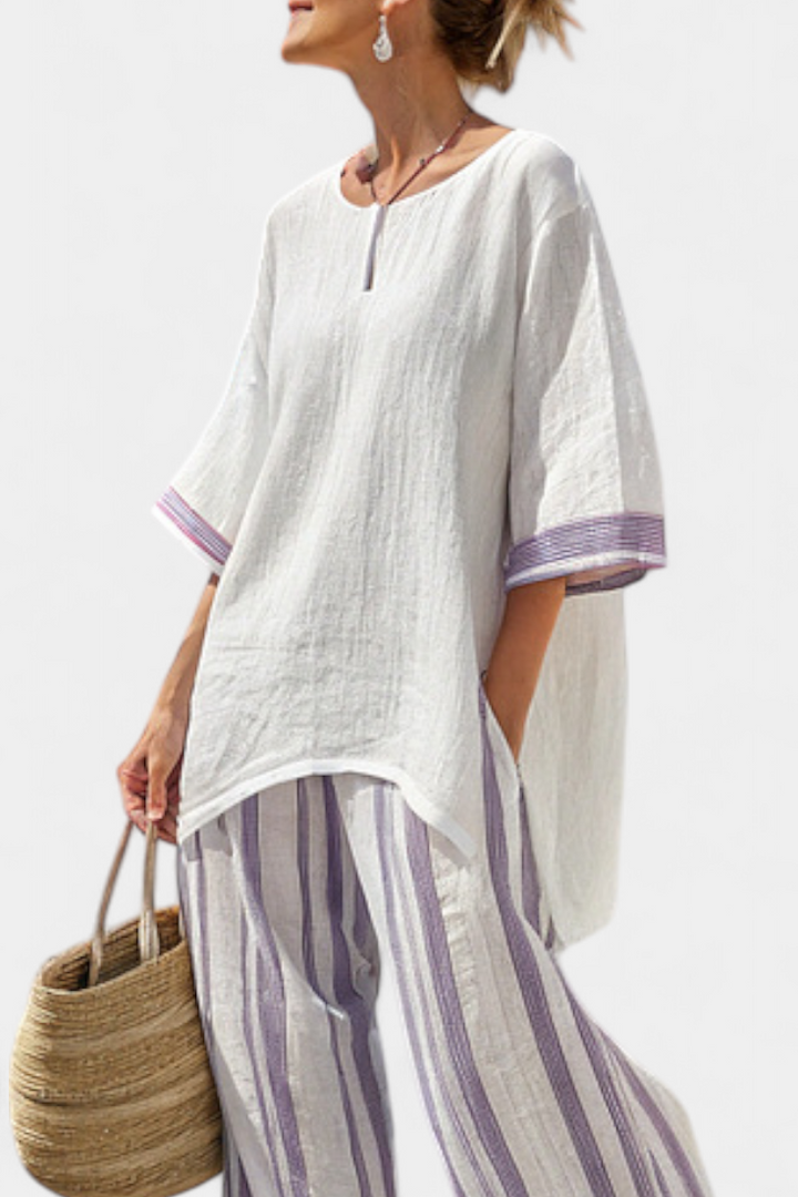 Allegra | Camiseta cómoda y pantalones de bambú a rayas