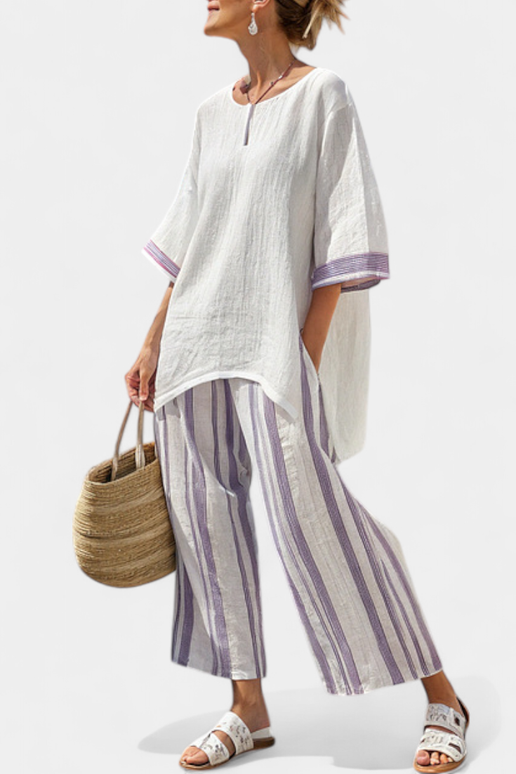 Allegra | Camiseta cómoda y pantalones de bambú a rayas