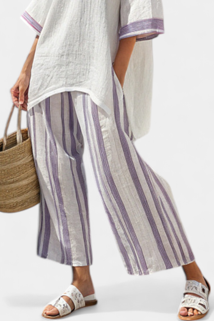 Allegra | Camiseta cómoda y pantalones de bambú a rayas
