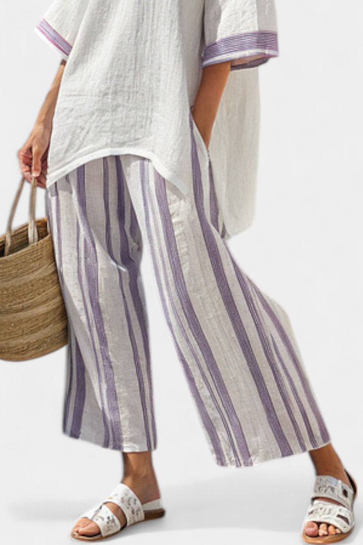 Allegra | Camiseta cómoda y pantalones de bambú a rayas