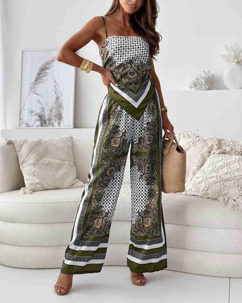 Helen | Conjunto de dos piezas con chaleco de cordones y pantalón, estilo vacacional y elegante