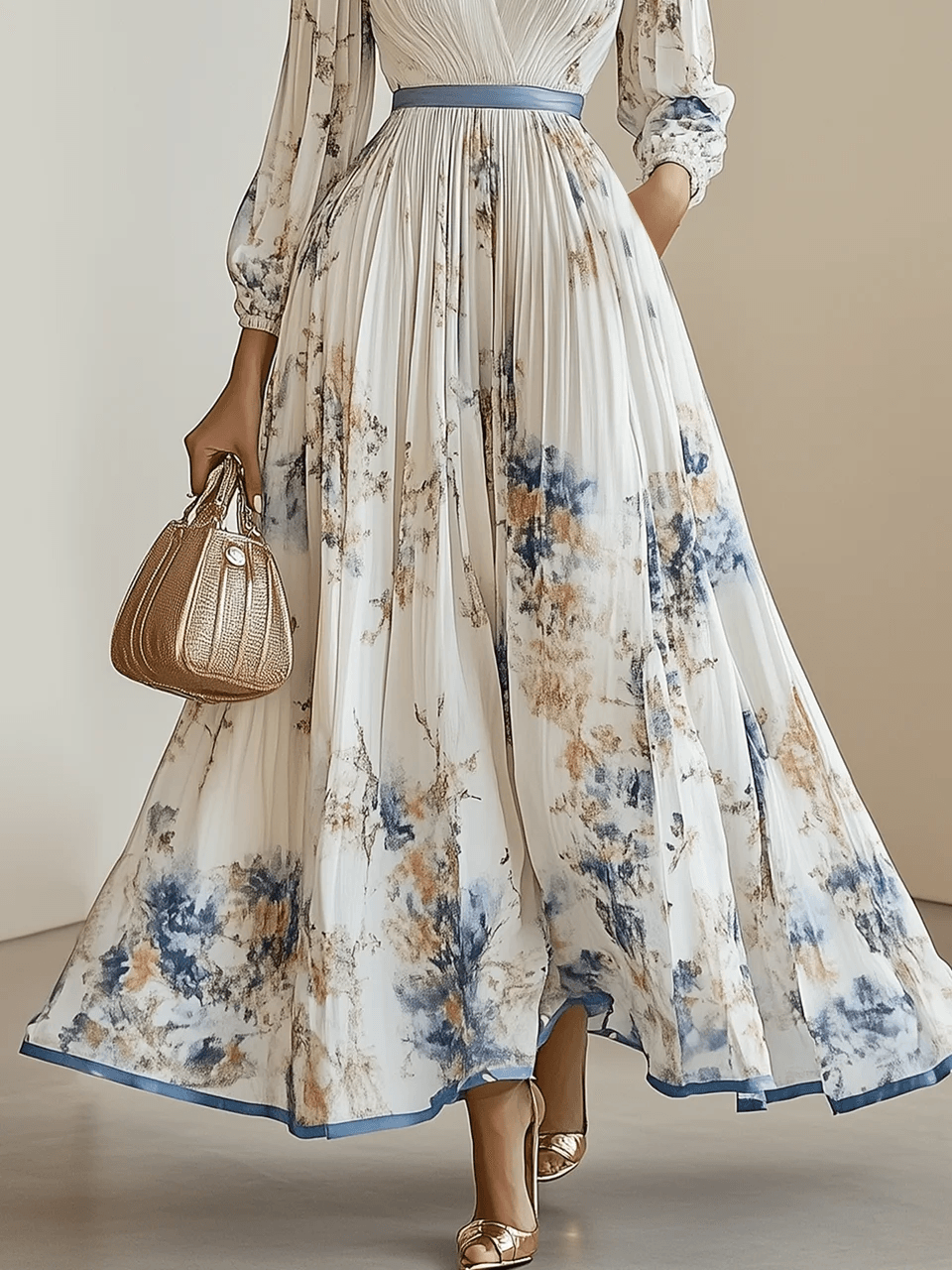 Amalia | Vestido maxi de gasa floral blanco con mangas abullonadas