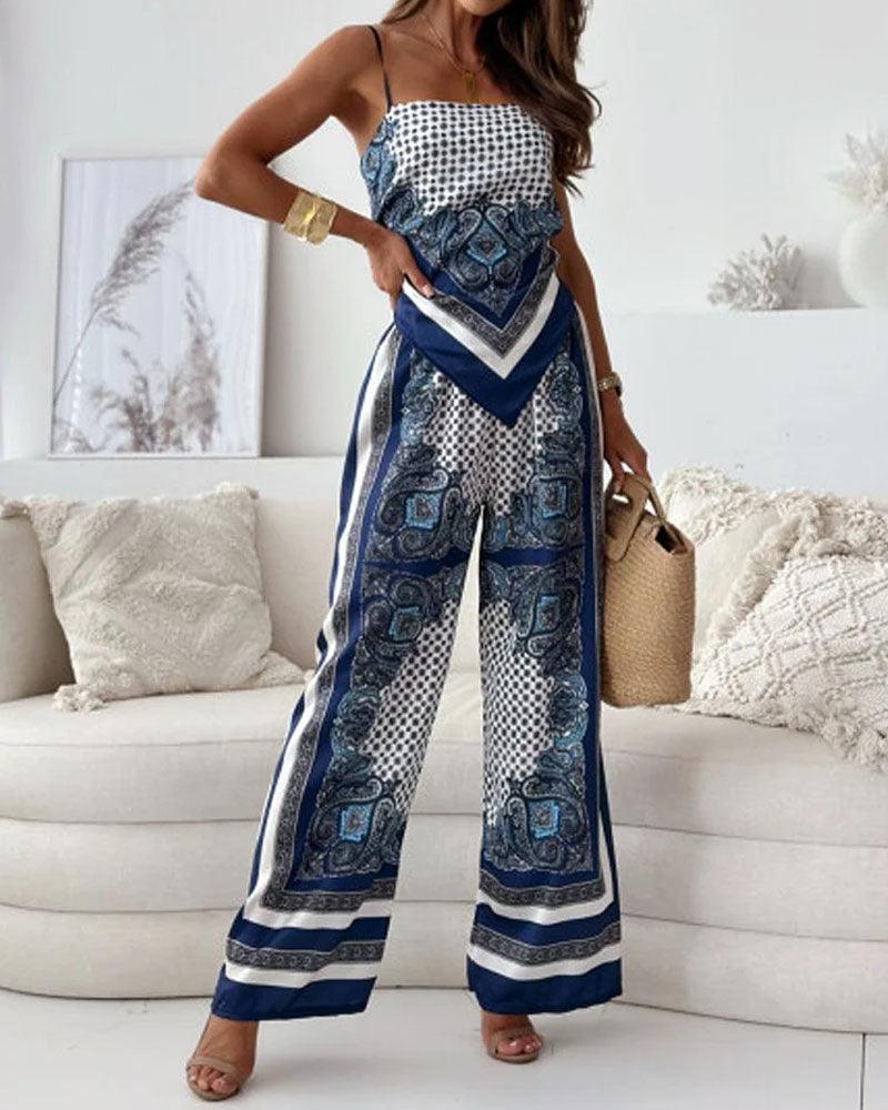 Helen | Conjunto de dos piezas con chaleco de cordones y pantalón, estilo vacacional y elegante