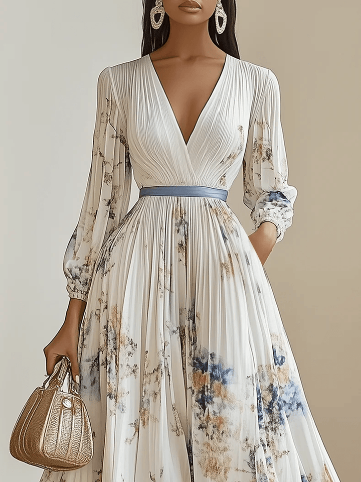 Amalia | Vestido maxi de gasa floral blanco con mangas abullonadas