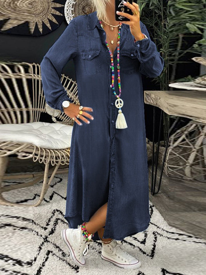 Elena | Vestido camisero vaquero largo casual elegante