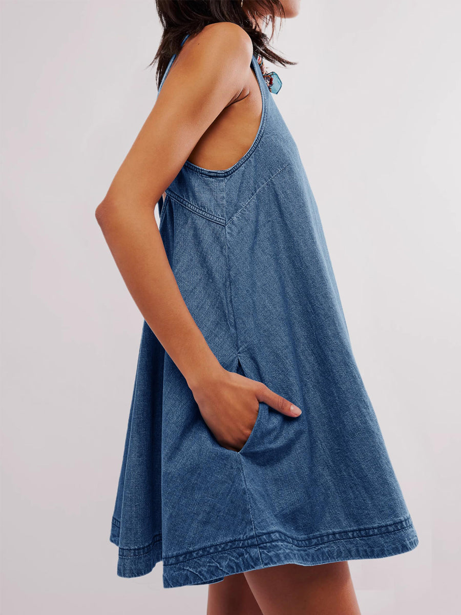 Nancy | Vestido vaquero mini sin mangas y sin espalda